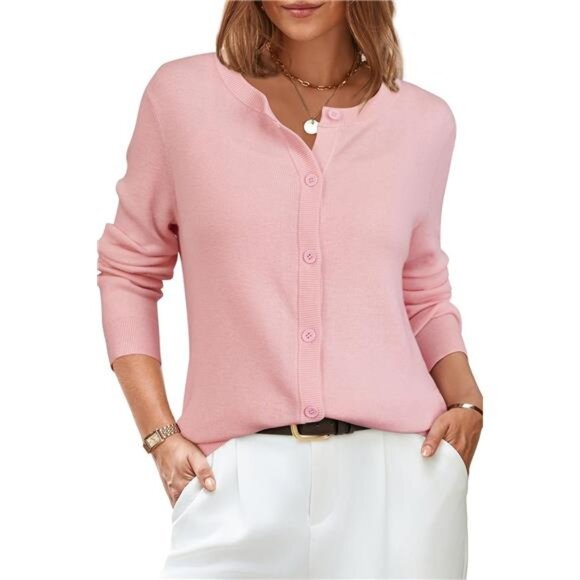 Women's Wool Blended Cardigan Sweaters Lightweight Pink - Picture 1 of 6